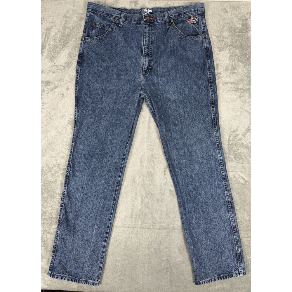 Wrangler PBR Jeans Men 40x34 Blue Cowboy Cut Straight Rodeo Western Denim
